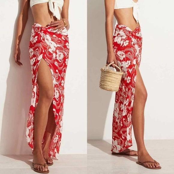 Faithfull The Brand Lulu Maxi Skirt Camara Floral Print Red - Picture 4 of 14
